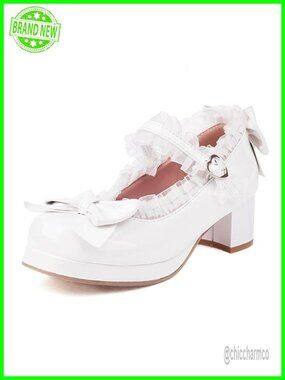 Platform Mary Jane Heels Patent Chunky Block Heel Pumps Shoes with Bow